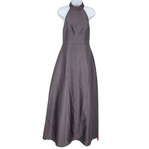 Alfred Sung High Neck Cut Out Formal Bridesmaid Long Dress Caviar Gray Size 4